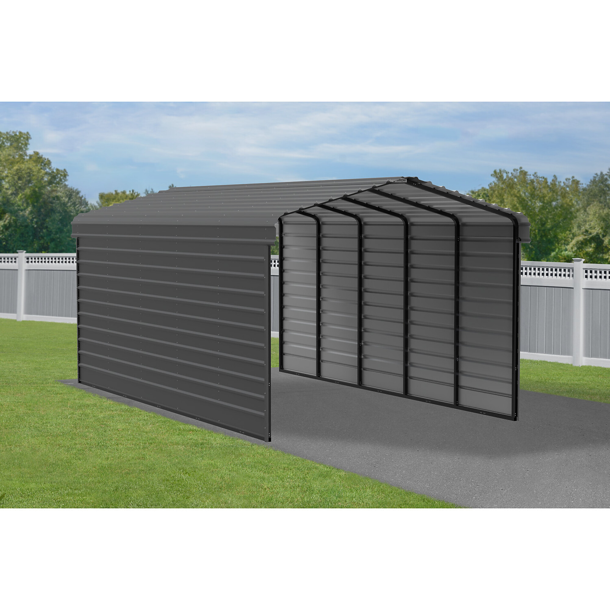 Arrow, Steel Carport w/ 2 Side Wall Kits 12x24x9 Width 146 in, Height 126.75 in, Cover Material Steel, Model# CPHC122409ECL2